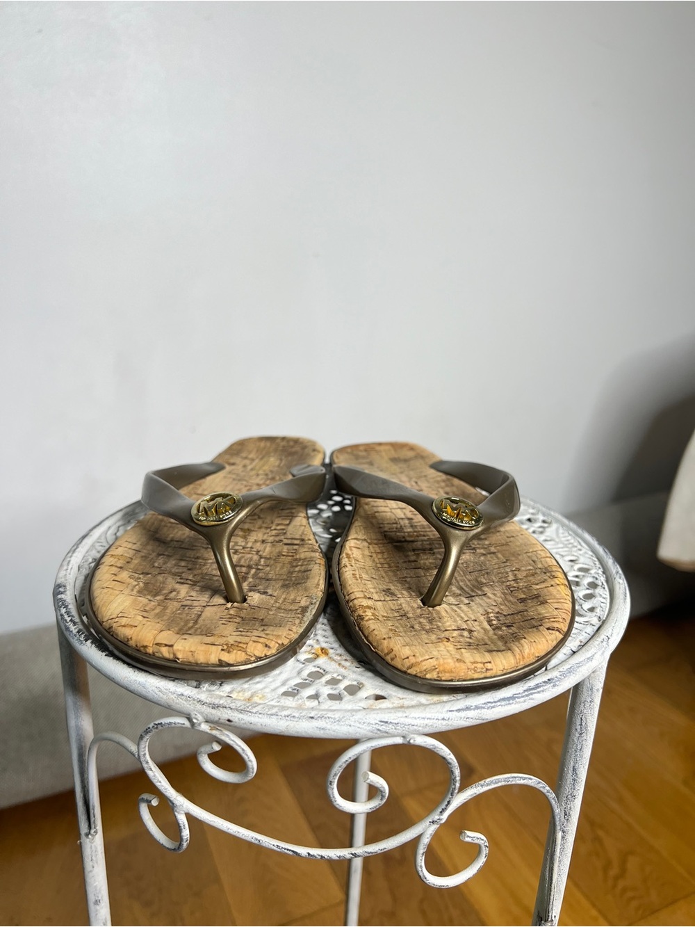 Michael Kors Metallic Bronze Cork-Style Flip Flops - Picture 3 of 5